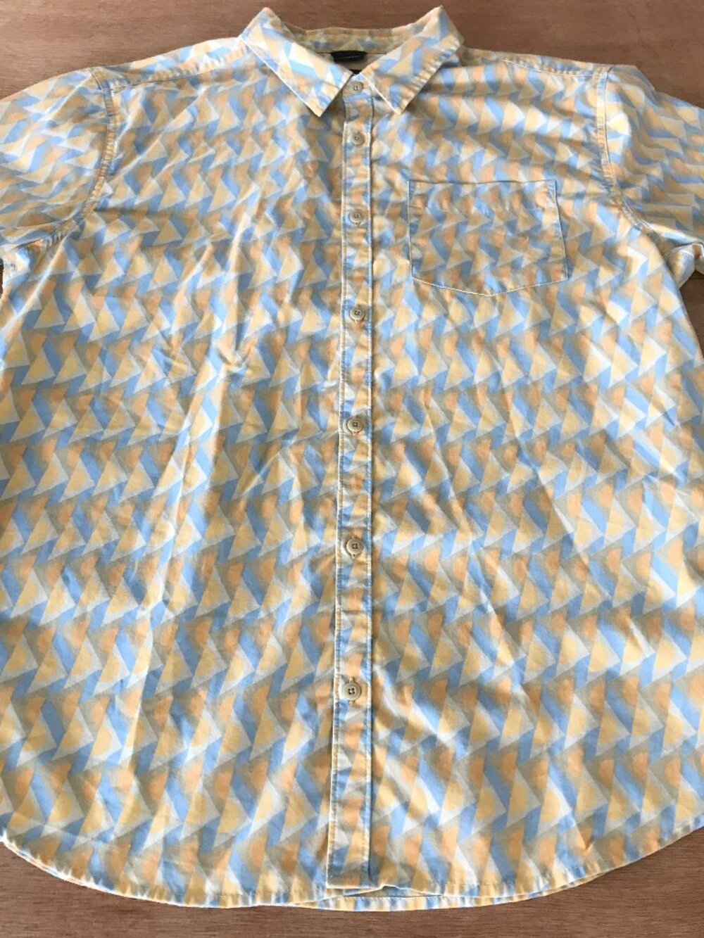 Prana Standard Fit Shirt Men L Yellow Geometric Button Up Pocket Short Sleeve